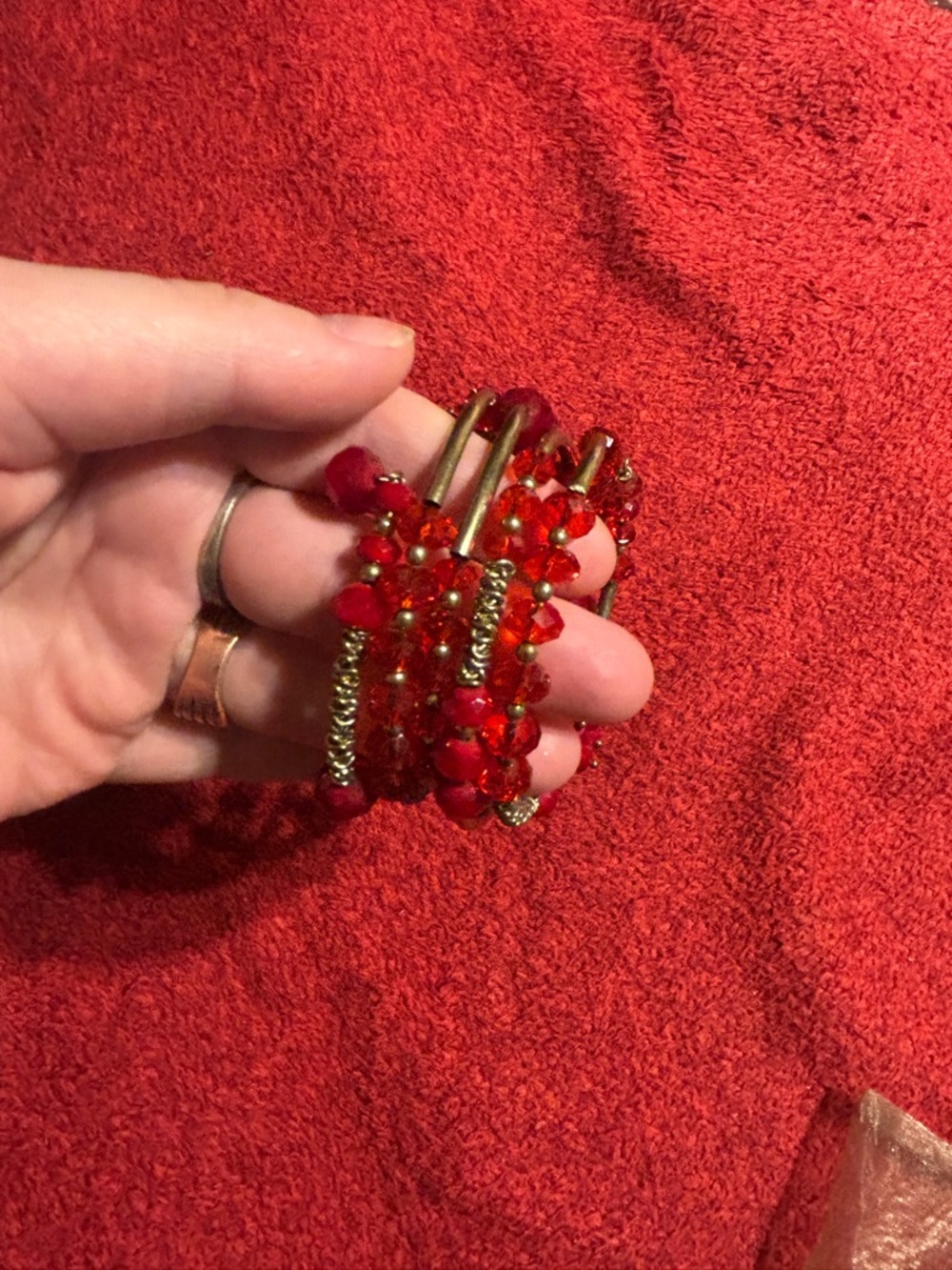 Red Beaded Coil Bracelet - Women's Fashion Bracelet